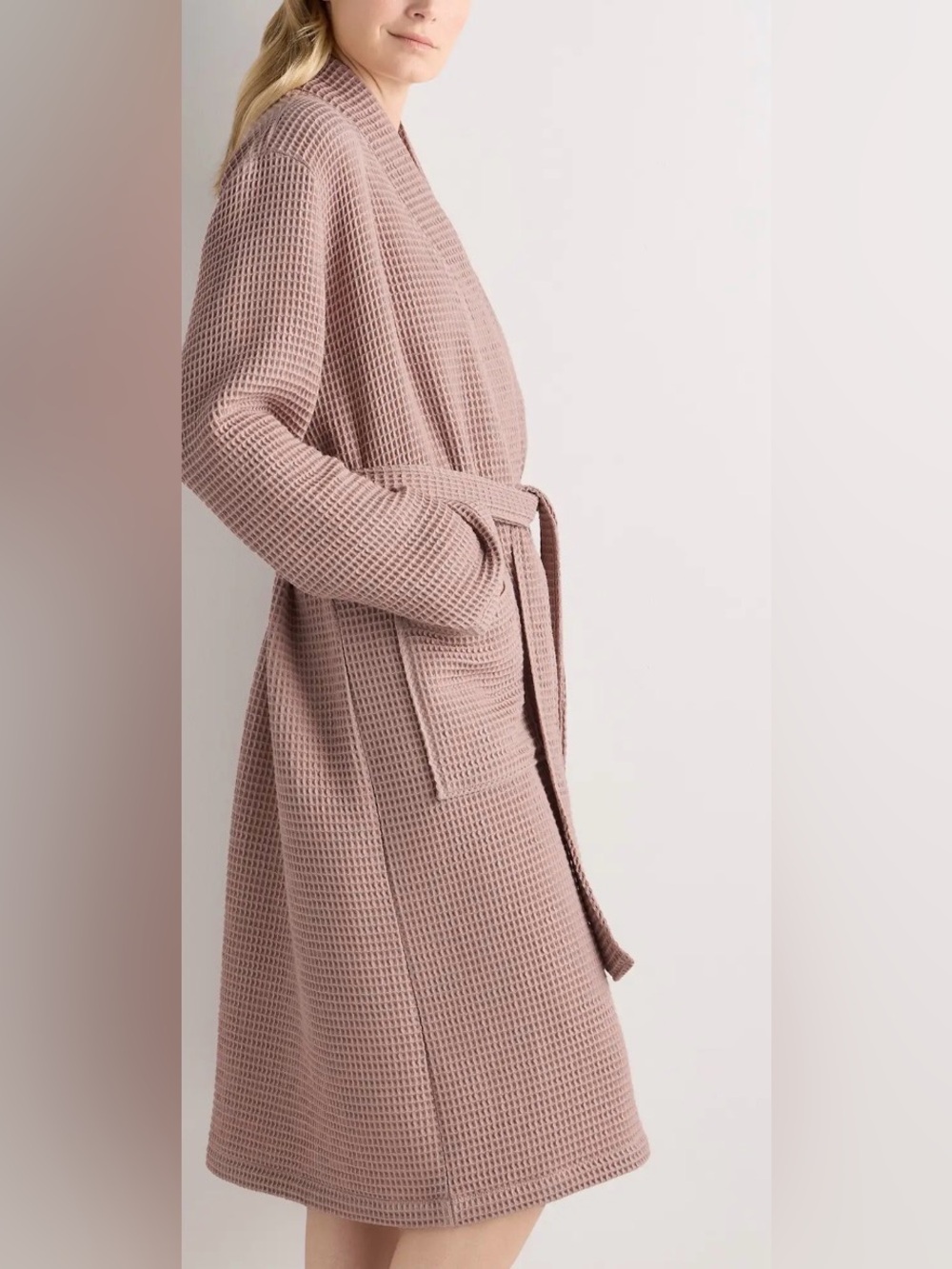 Quince Waffle-Knit Long Robe Coat - Dusty Mauve